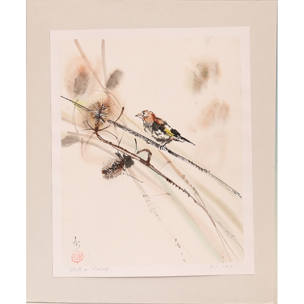 Kalligrafie - Vogel en distel
