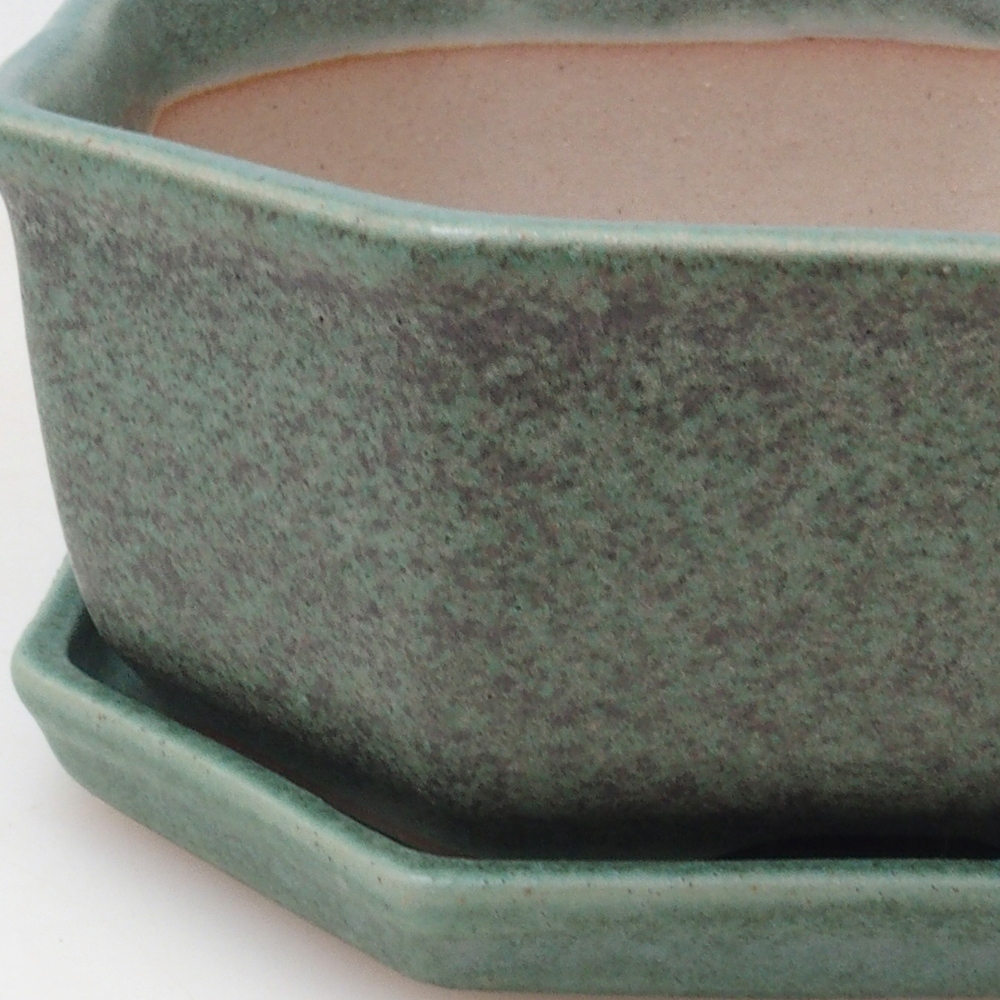 Bonsaischaal + schotel H13 - 12,5x12,5 x4,5 cm - groen