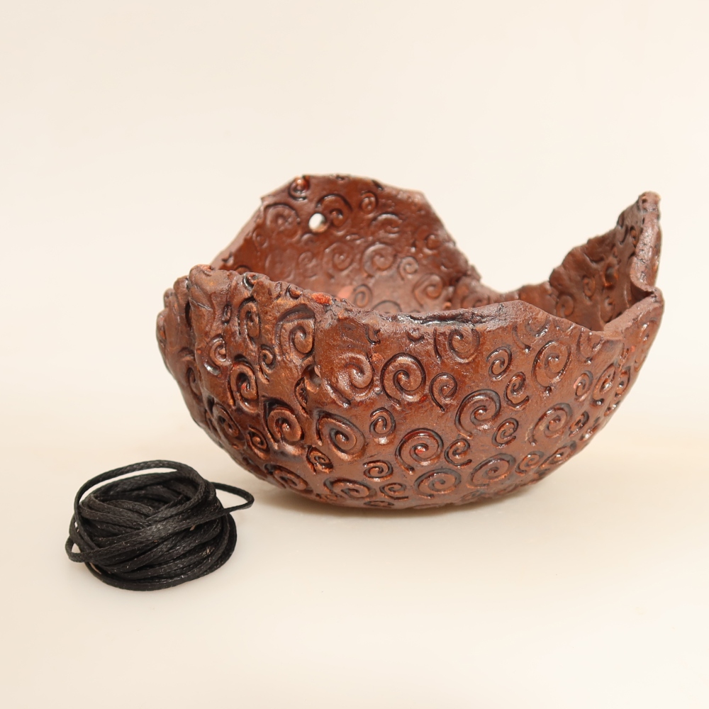 Keramische schaal voor Kokedama, 12,5 x 11,5 x 8,5 cm, kleur: bruin