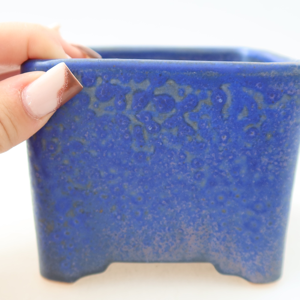 Bonsaischaal van keramiek 10 x 10 x 8 cm, kleur blauw