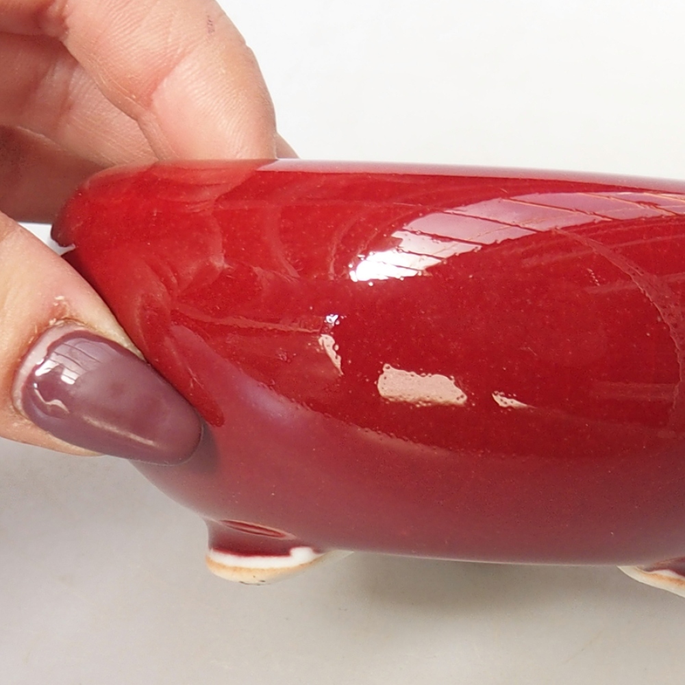 Bonsaischaal van keramiek 10,5 x 10,5 x 4,5 cm, kleur rood