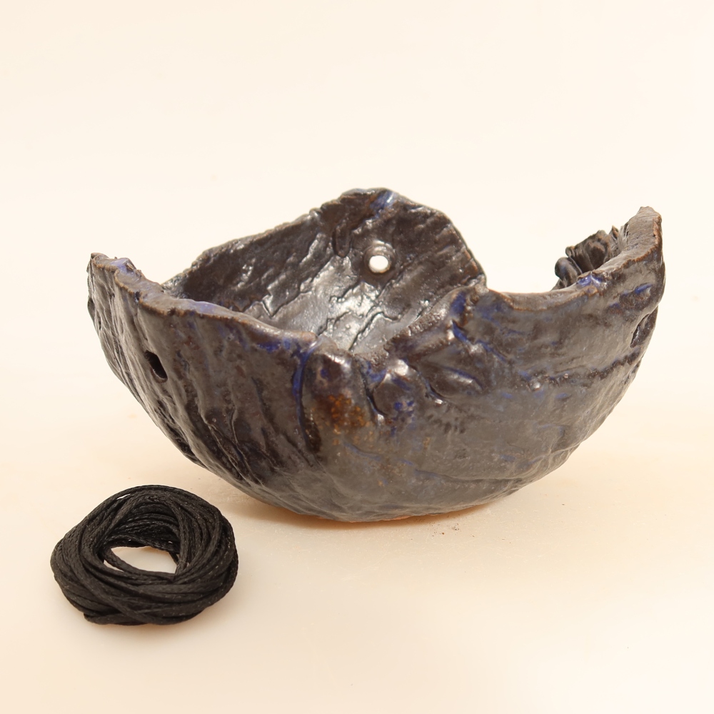 Keramische schaal voor Kokedama, 12,5 x 12 x 7 cm, kleur: blauw