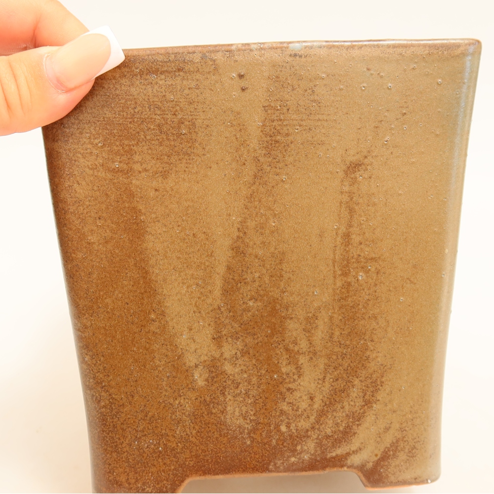 Bonsaischaal van keramiek 13 x 13 x 13,5 cm, bruin
