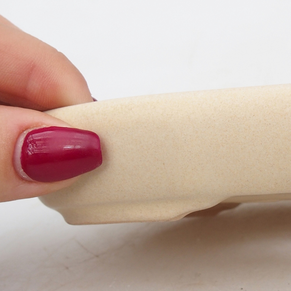 Bonsaischaal van keramiek 13,5 x 10 x 3 cm, kleur beige