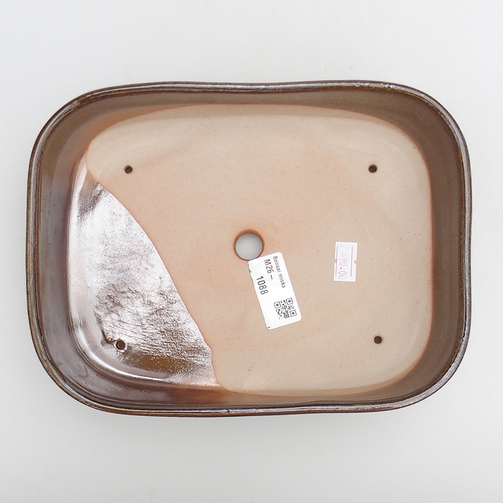 Bonsaischaal van keramiek 23 x 18,5 x 5,5 cm, kleur bruin-groen