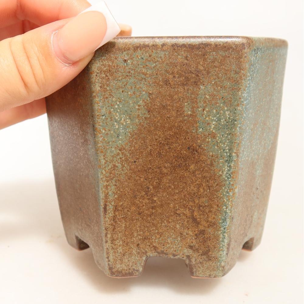Keramische bonsaipot 9 x 8,5 x 8 cm, kleur bruingroen