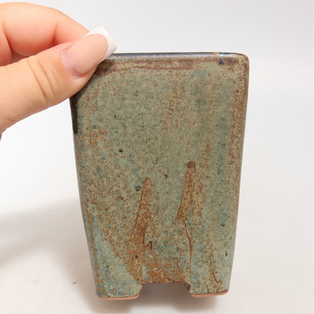 Keramische bonsaipot 7,5 x 7,5 x 10,5 cm, kleur bruingroen