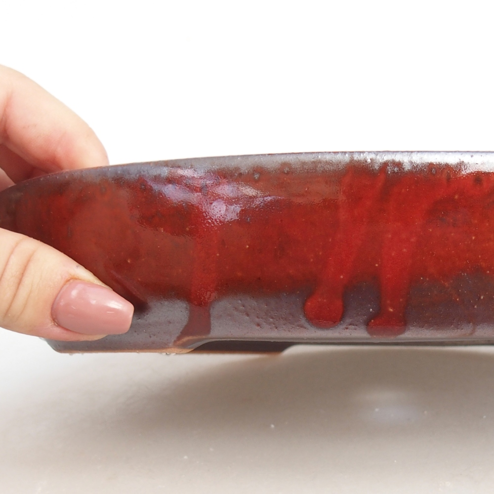 Bonsaischaal van keramiek 22 x 17 x 4 cm, kleur rood