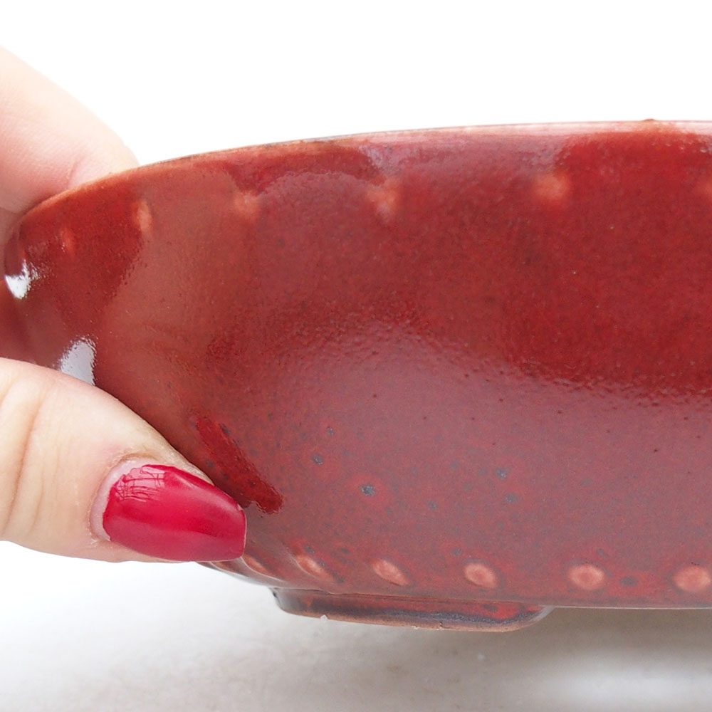 Bonsaischaal van keramiek 17,5 x 17,5 x 4,5 cm, kleur rood