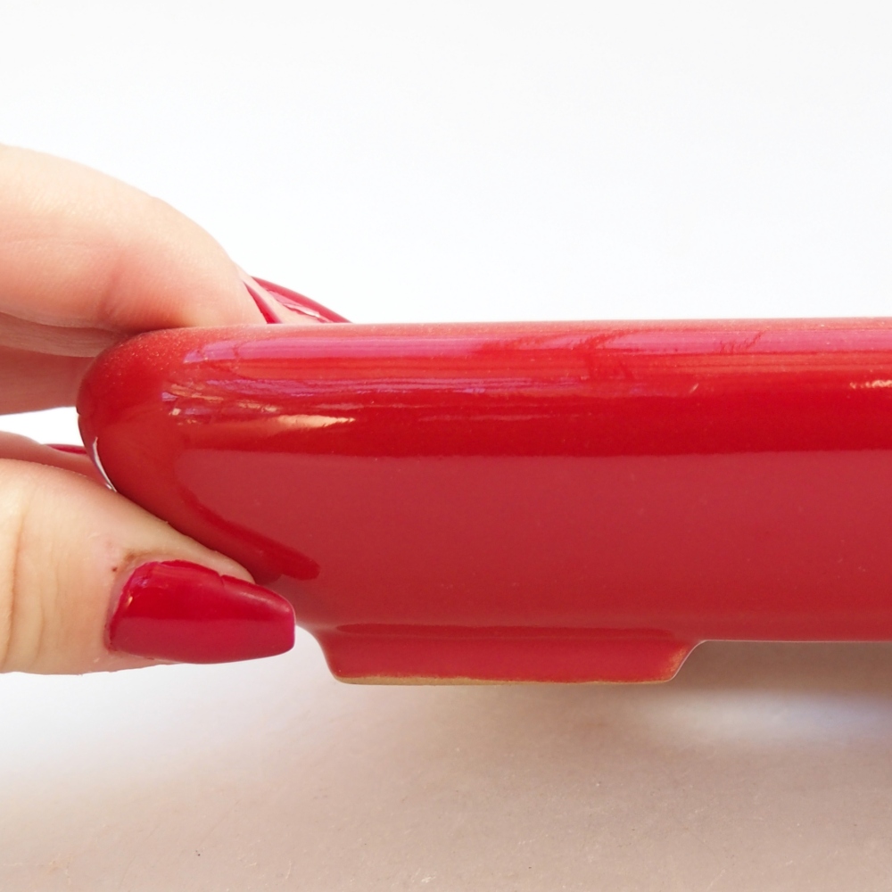 Bonsaischaal van keramiek 26 x 26 x 8 cm, kleur rood