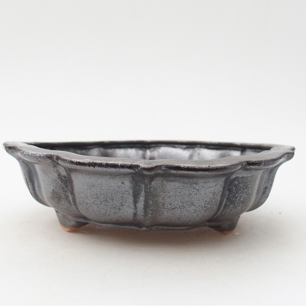 Bonsaischaal van keramiek 18 x 18 x 5 cm, metallic groen