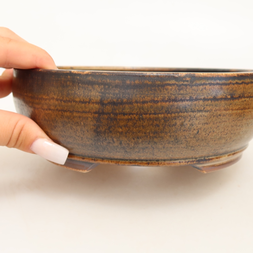 Keramische bonsaipot 17,5 x 17,5 x 6 cm, kleur bruin