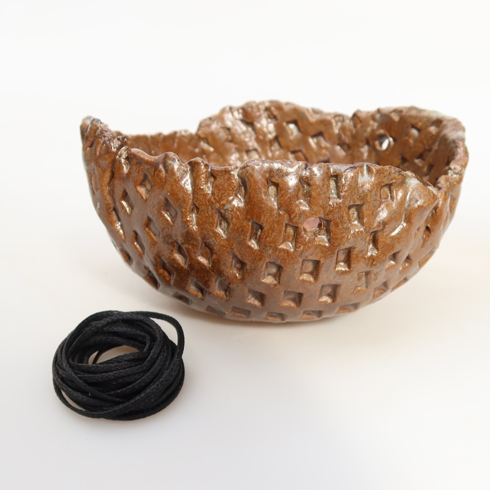 Keramische schaal voor Kokedama 12,5 x 11,5 x 7 cm, kleur bruin