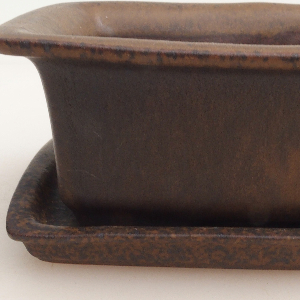 Bonsai kom + schotel H11 - 11,5 x 10 x 4 cm - bruin