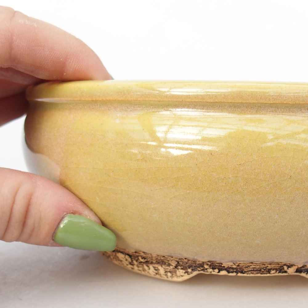 Bonsaischaal van keramiek 15,5 x 15,5 x 5,5 cm, geelgroen