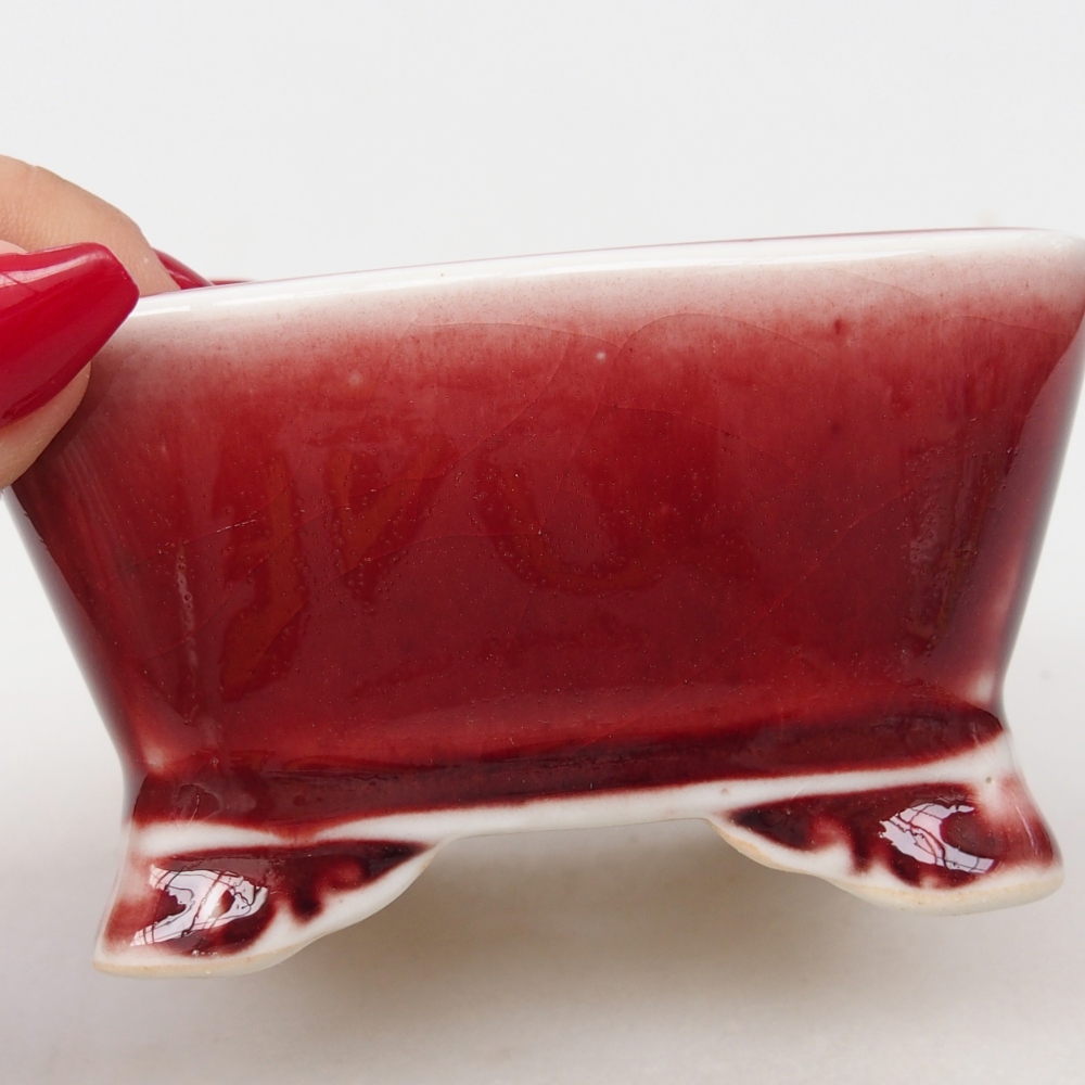 Bonsaischaal van keramiek 9,5 x 9,5 x 5 cm, kleur rood