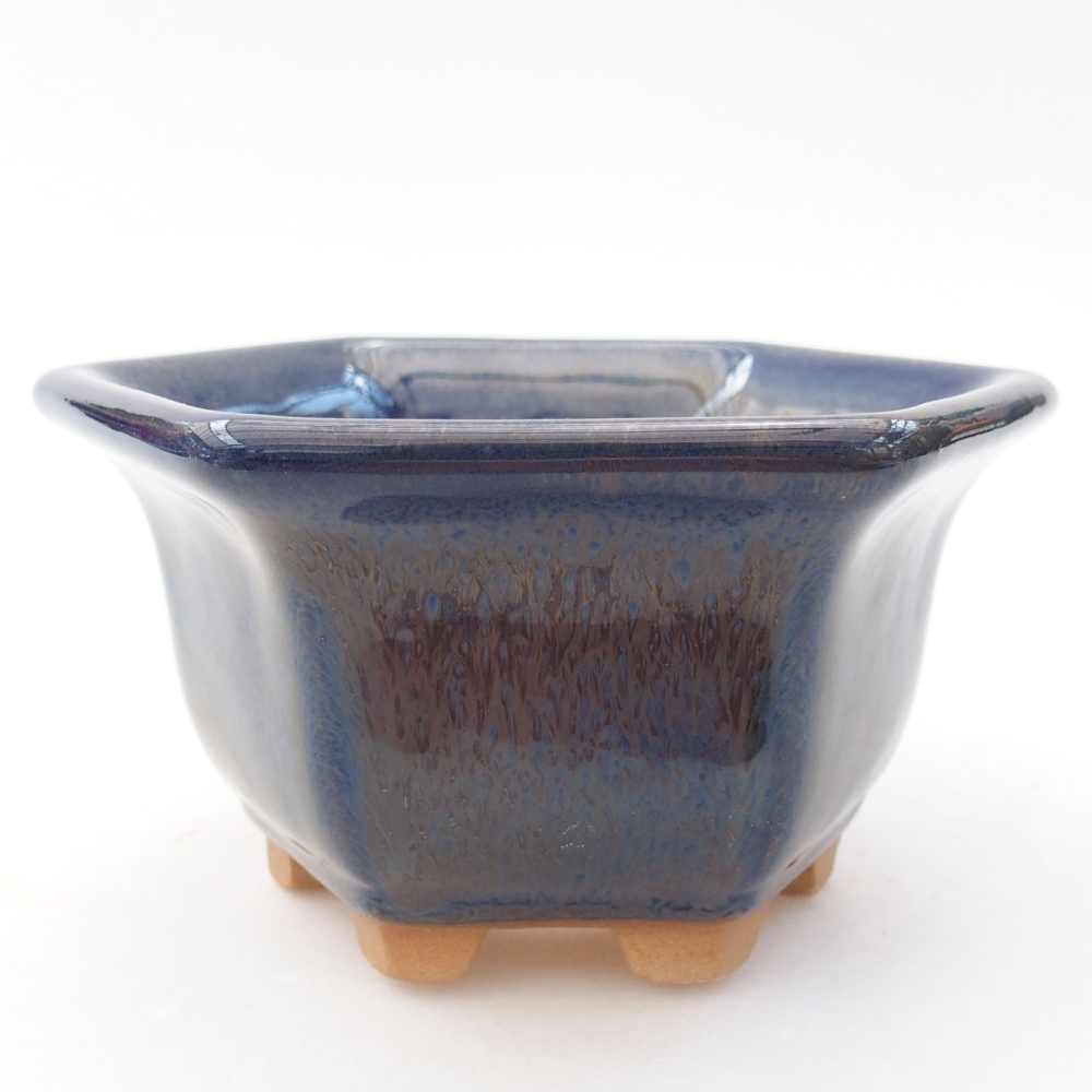 Bonsaischaal van keramiek 10,5 x 9,5 x 5,5 cm, kleur blauw