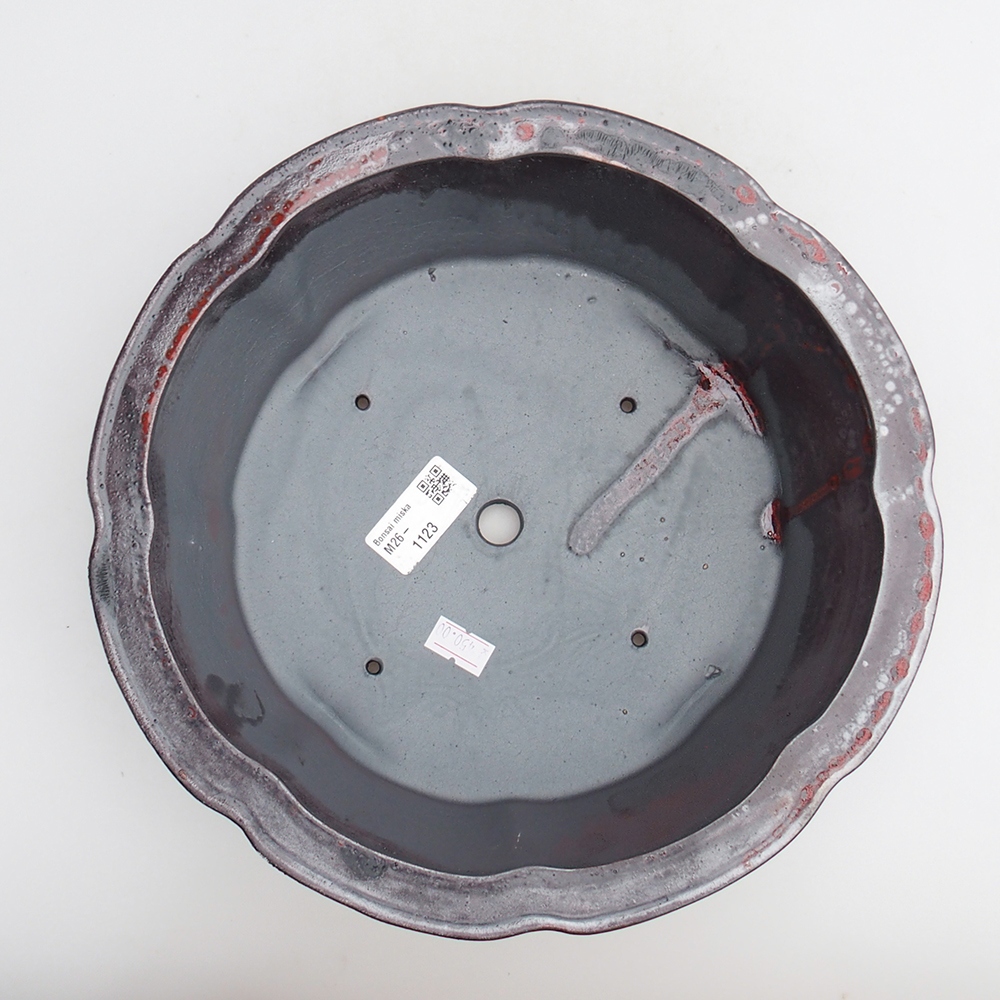 Bonsaischaal van keramiek 26 x 26 x 8 cm, rood-zwart