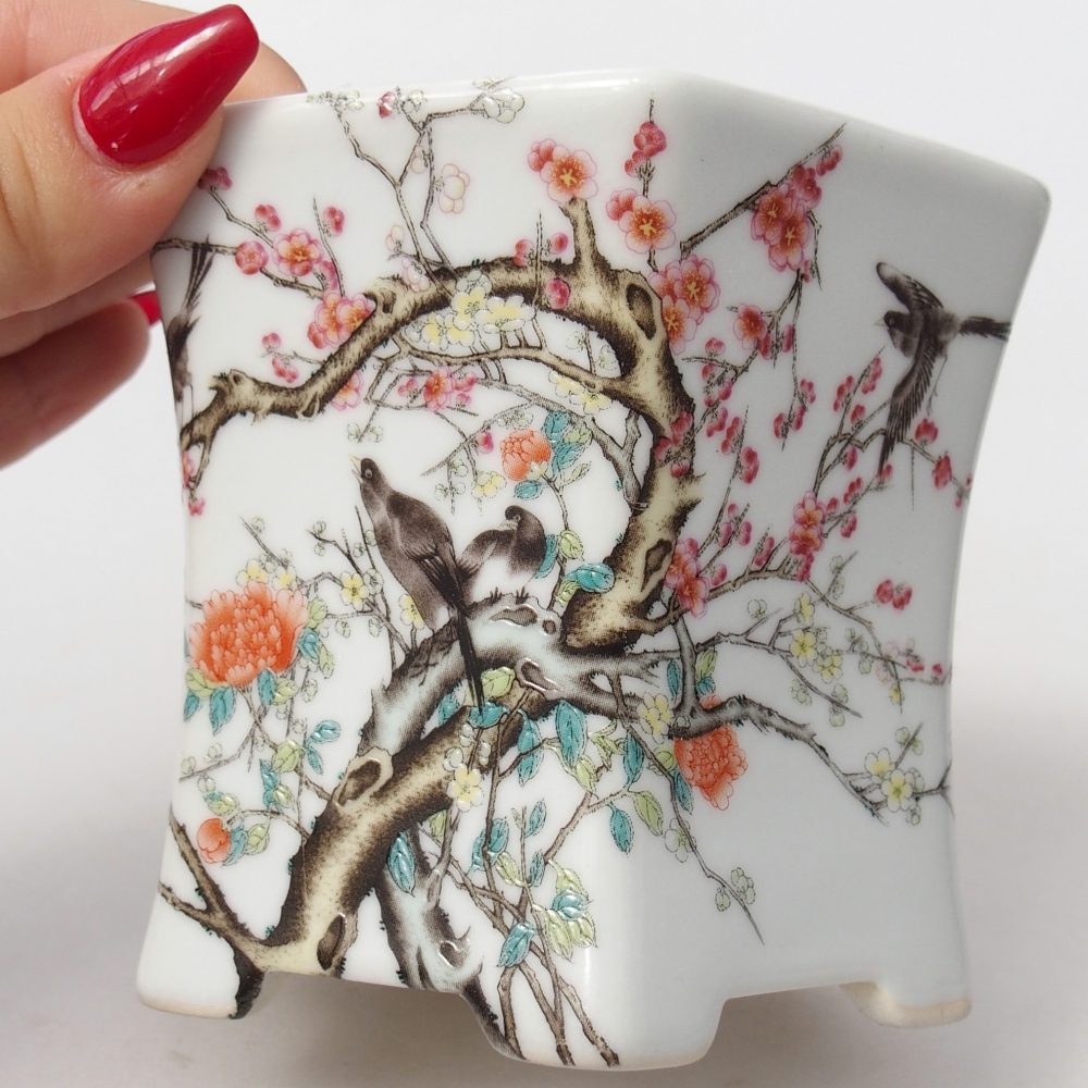 Bonsaischaal van keramiek 10,5 x 9,5 x 9 cm, kleur wit