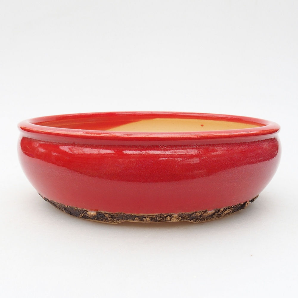 Bonsaischaal van keramiek 18,5 x 18,5 x 6 cm, kleur rood