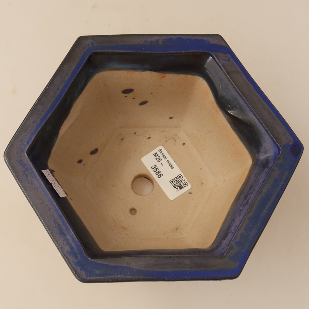 Bonsaischaal van keramiek 18,5 x 16,5 x 9 cm, kleur blauw