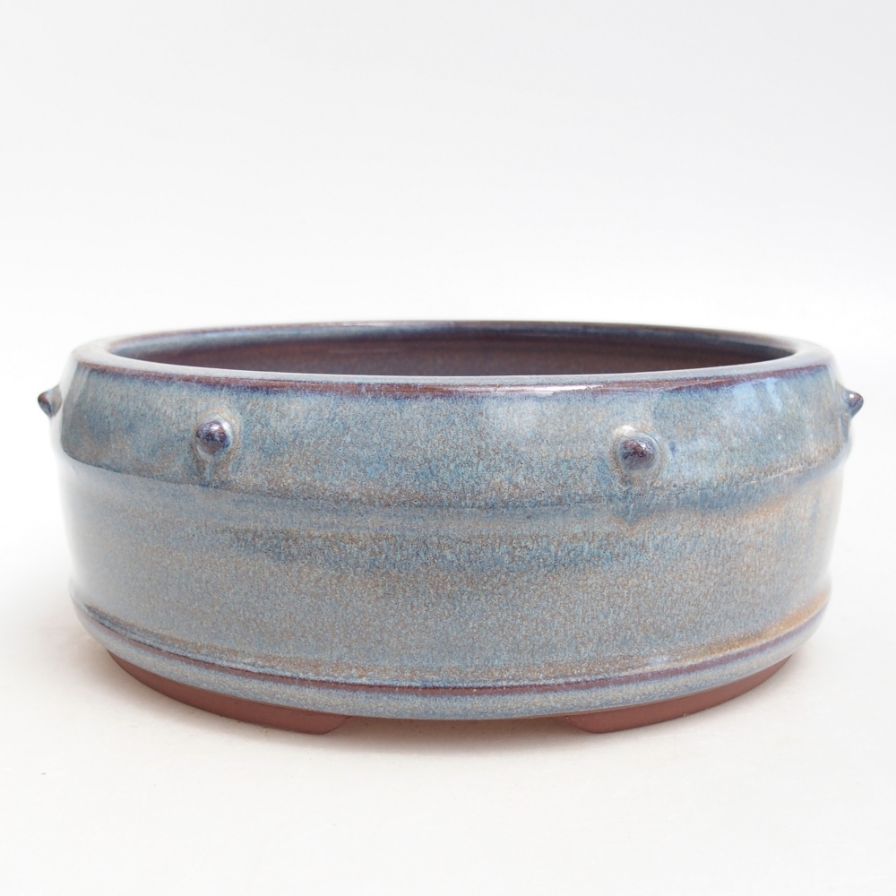 Bonsaischaal van keramiek 18,5 x 18,5 x 7 cm, kleur blauw
