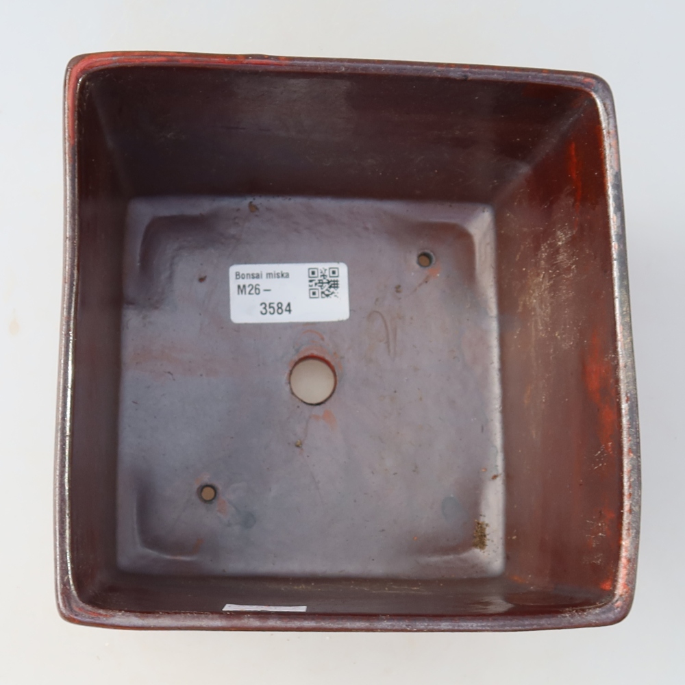 Keramische bonsaischaal 15,5 x 15,5 x 11 cm, kleur: rood