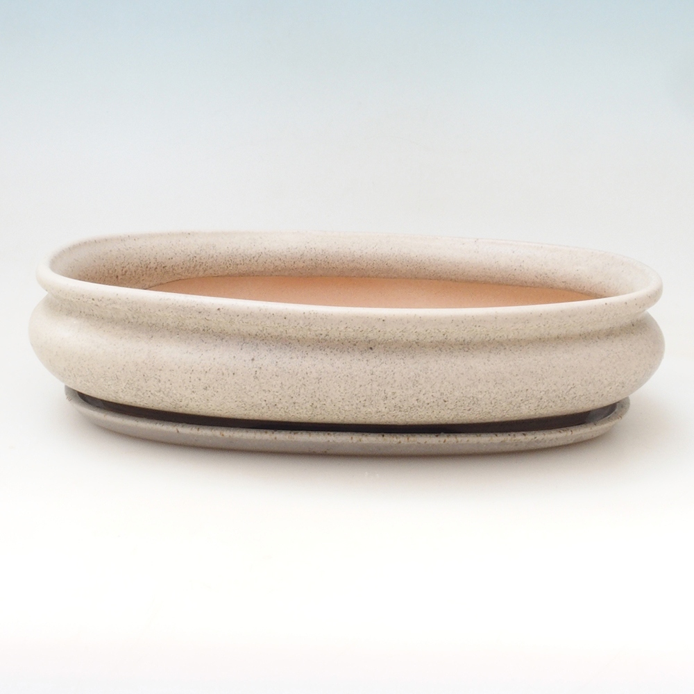 Bonsaischaal + schotel H15 - 25,5x17,5x6 cm - beige