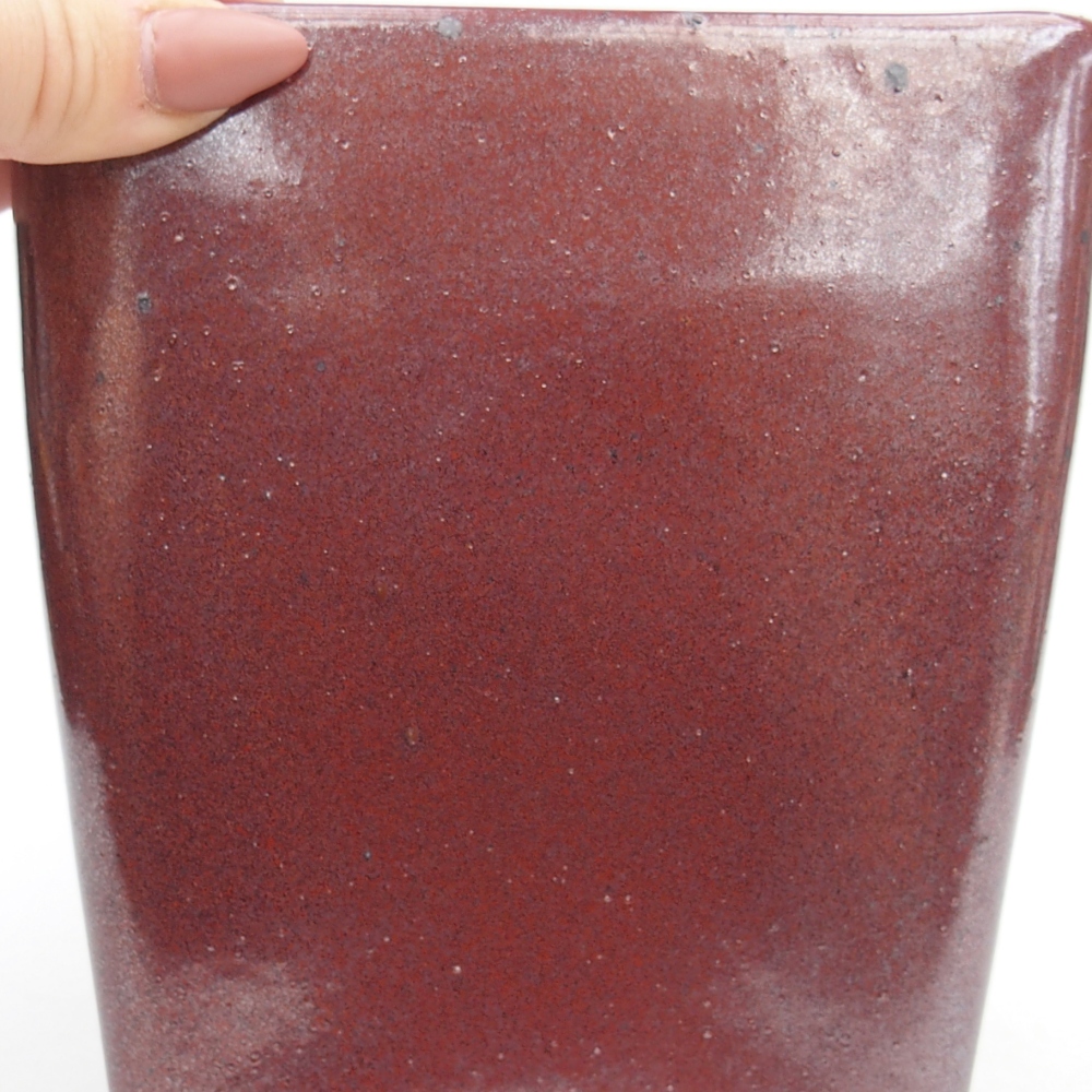 Bonsaischaal van keramiek 13,5 x 13,5 x 15 cm, kleur bordeauxrood