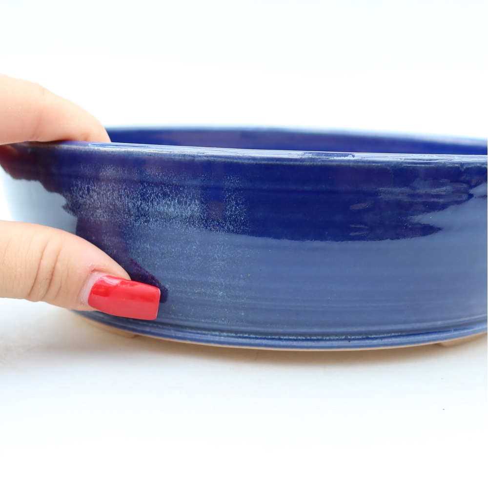 Bonsaischaal van keramiek 20 x 20 x 6 cm, kleur blauw