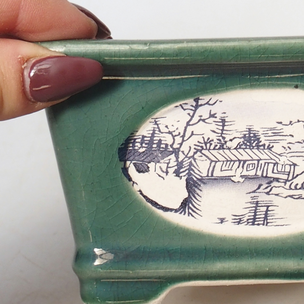 Bonsaischaal van keramiek 13 x 13 x 7 cm, groen