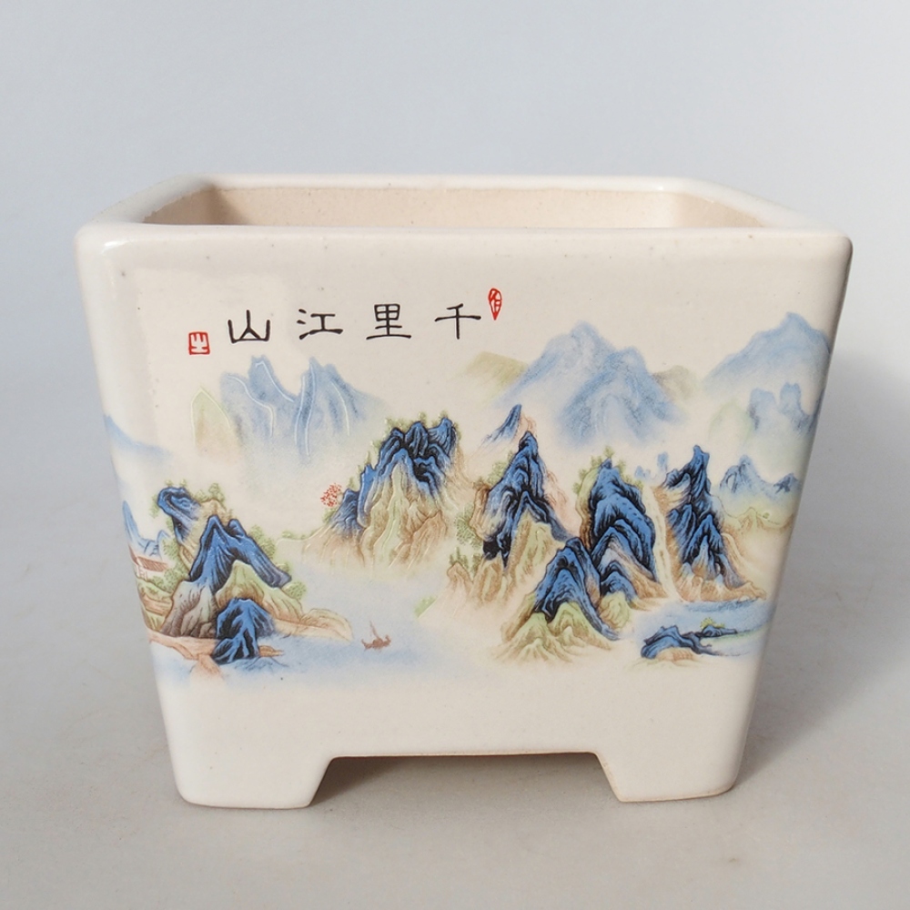 Bonsaischaal van keramiek 14 x 14 x 11 cm, kleur wit