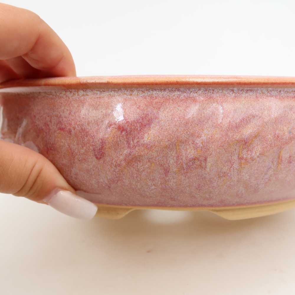Bonsaischaal van keramiek 21,5 x 21,5 x 6 cm, roze