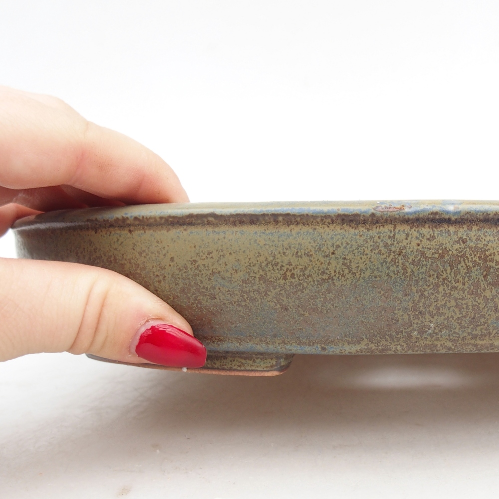 Bonsaischaal van keramiek 24,5 x 20 x 4 cm, kleur blauw