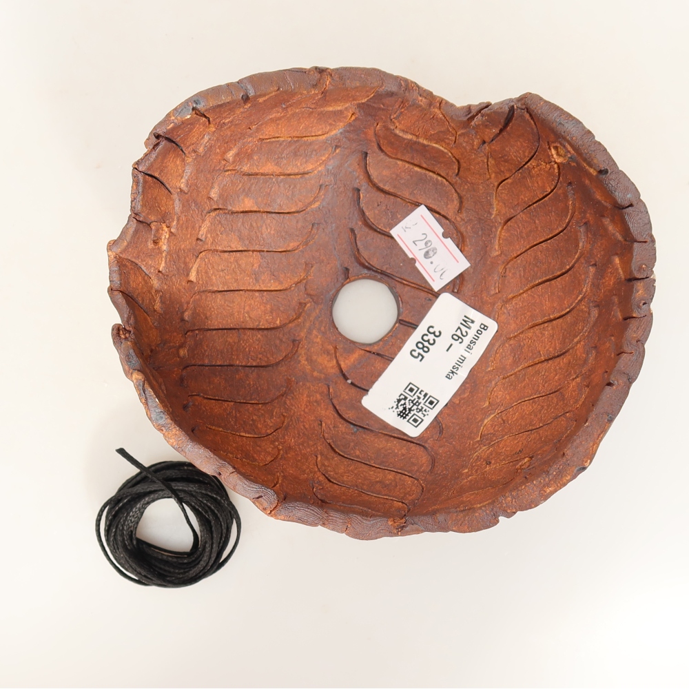 Keramische schaal voor kokedama, 13 x 11,5 x 8,5 cm, kleur: bruin