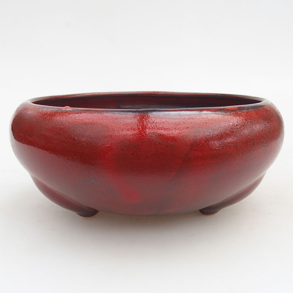 Bonsaischaal van keramiek 14 x 14 x 6,5 cm, kleur rood