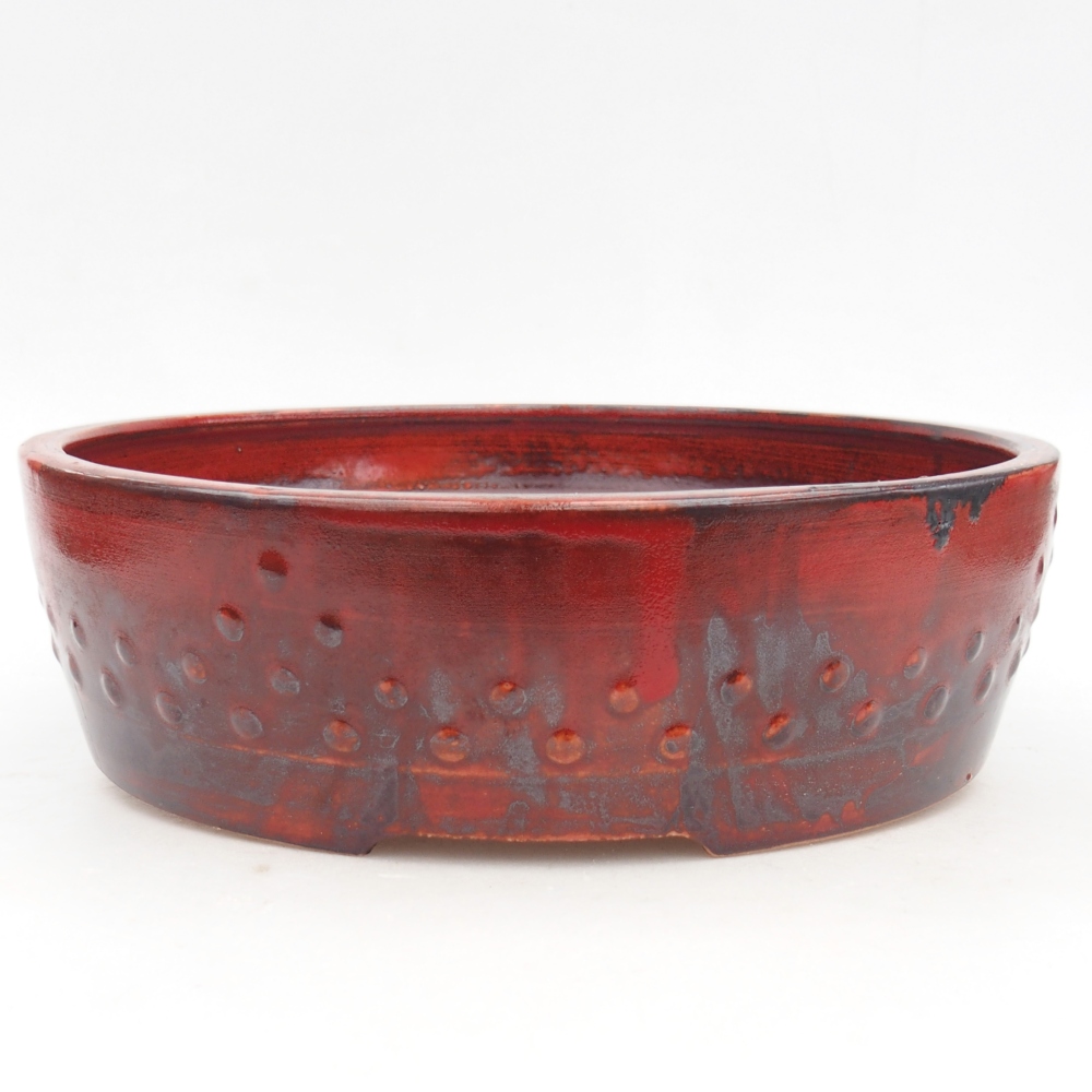 Bonsaischaal van keramiek 24,5 x 24,5 x 7 cm, kleur rood