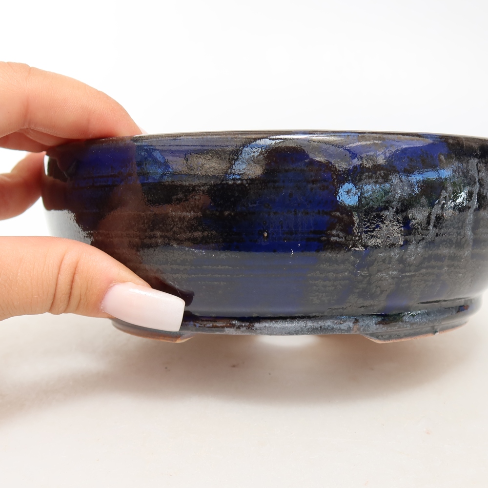 Bonsaischaal van keramiek 16 x 16 x 5,5 cm, kleur blauw