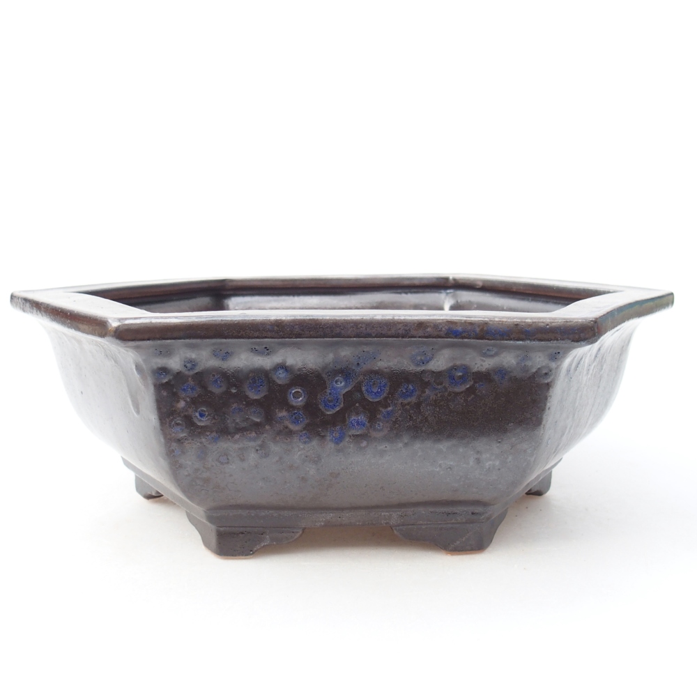 Bonsaischaal van keramiek 28 x 24,5 x 9 cm, kleur blauw-zwart