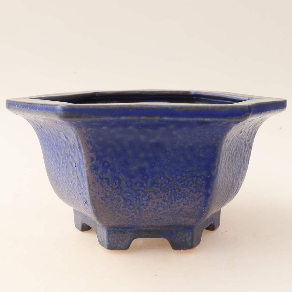 Bonsaischaal van keramiek 18,5 x 16,5 x 9 cm, kleur blauw