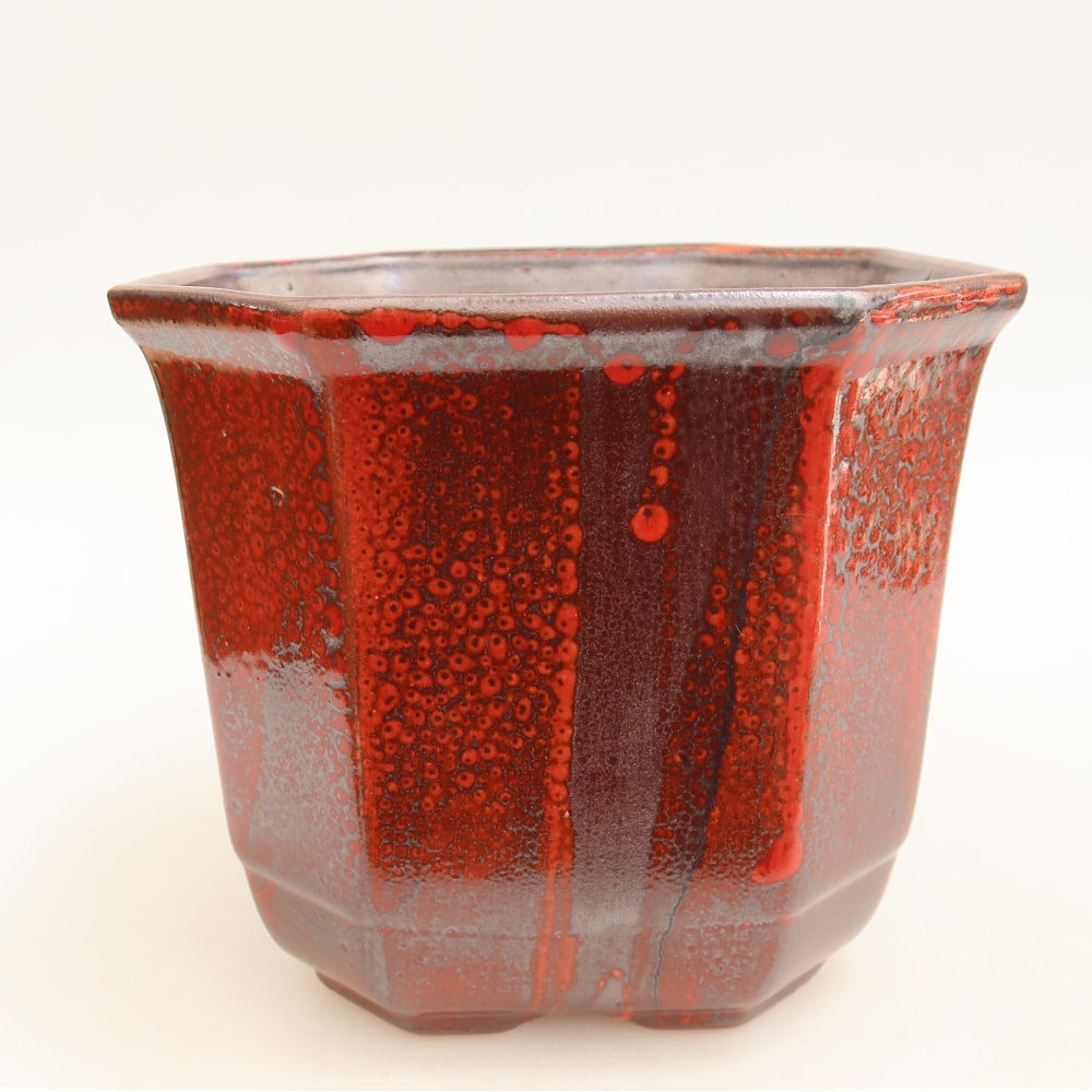 Keramische bonsaischaal 17,5 x 17,5 x 15,5 cm, kleur: rood