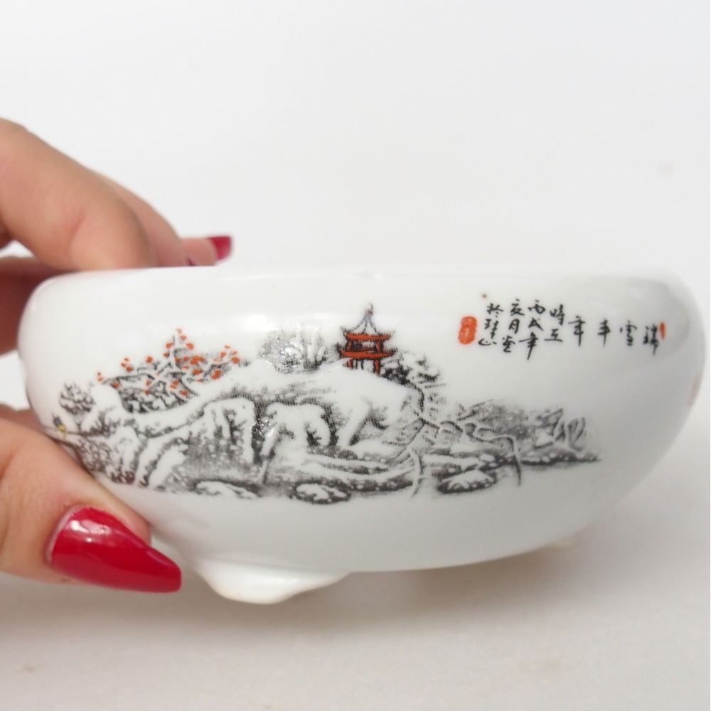 Bonsaischaal van keramiek 10 x 10 x 5 cm, kleur wit