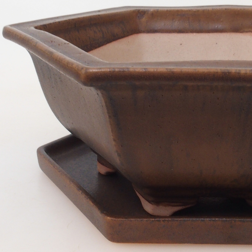 Bonsai kom + schotel H53 - 19 x 21,5 x 7 cm - bruin