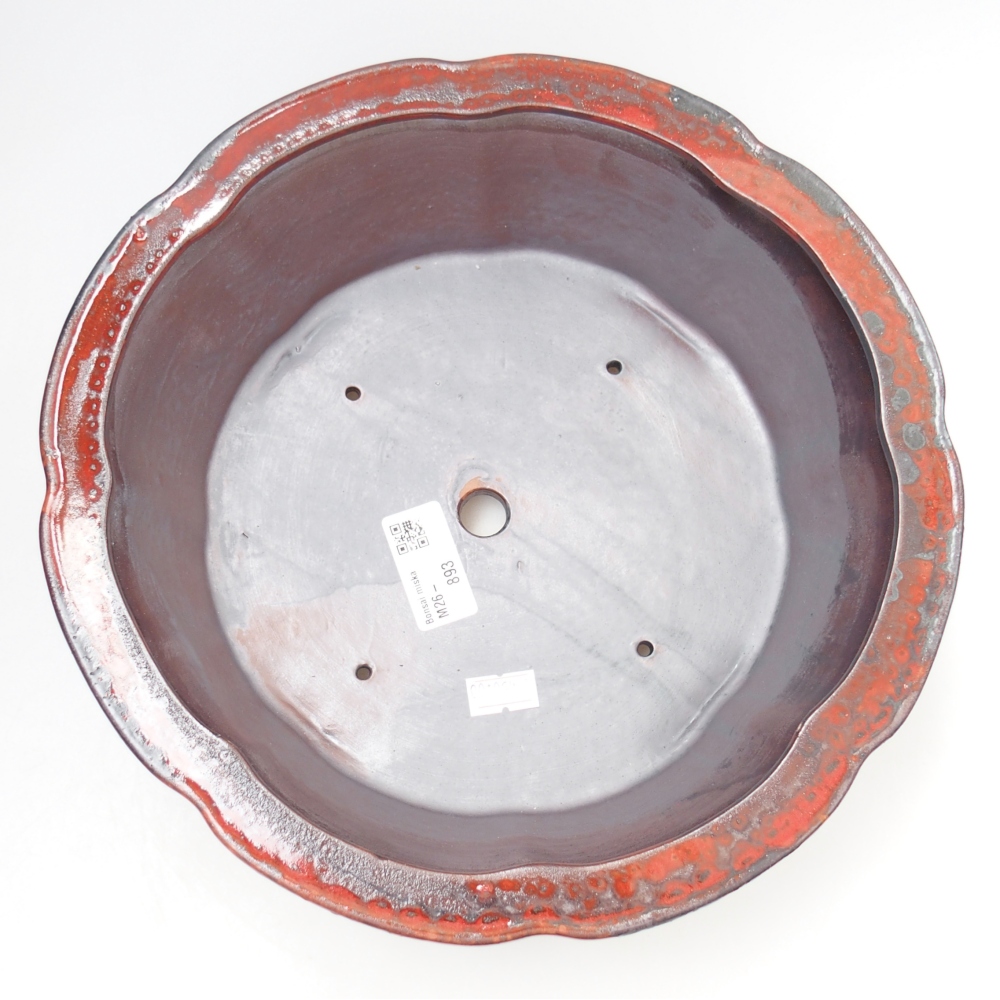 Bonsaischaal van keramiek 26,5 x 26,5 x 8 cm, kleur rood