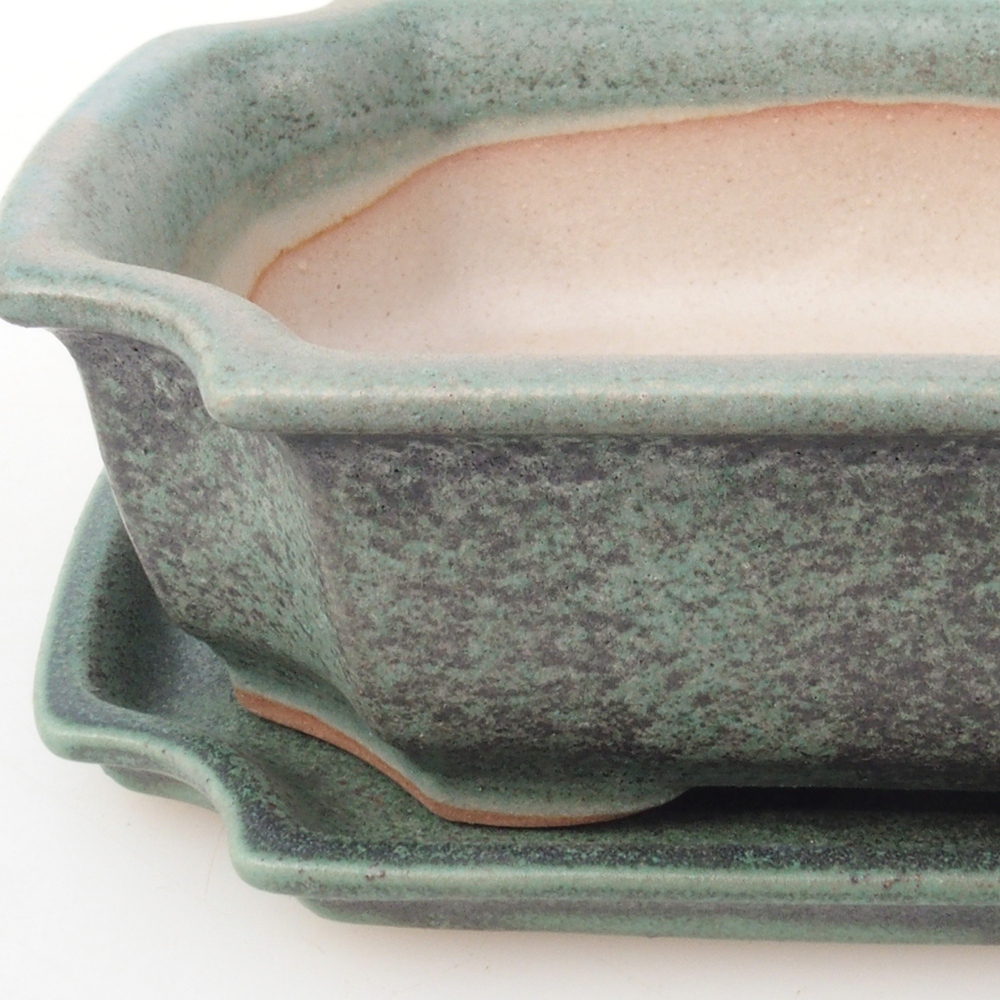 Bonsai kom + schotel H03 - 16,5 x 12 x 4,5 cm - groen