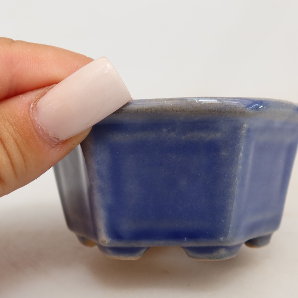 Bonsaischaal van keramiek 7,5 x 7 x 4 cm, kleur blauw