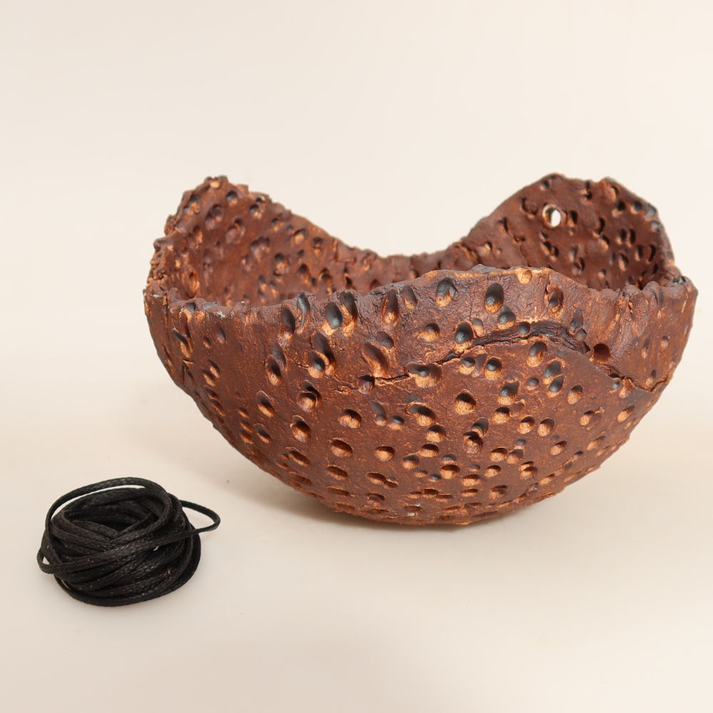 Keramische schaal voor Kokedama, 14 x 13 x 9 cm, kleur: bruin