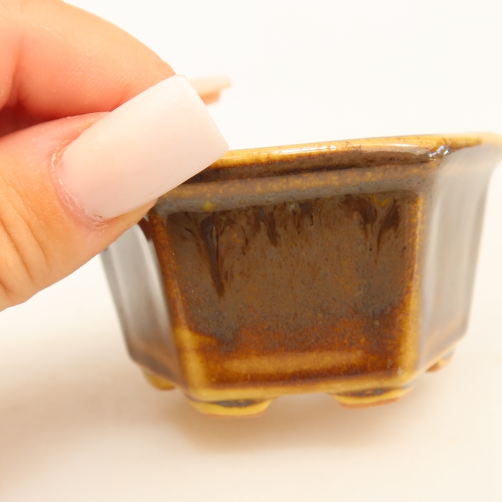 Keramische bonsaipot 7,5 x 7 x 4 cm, kleur bruingelb