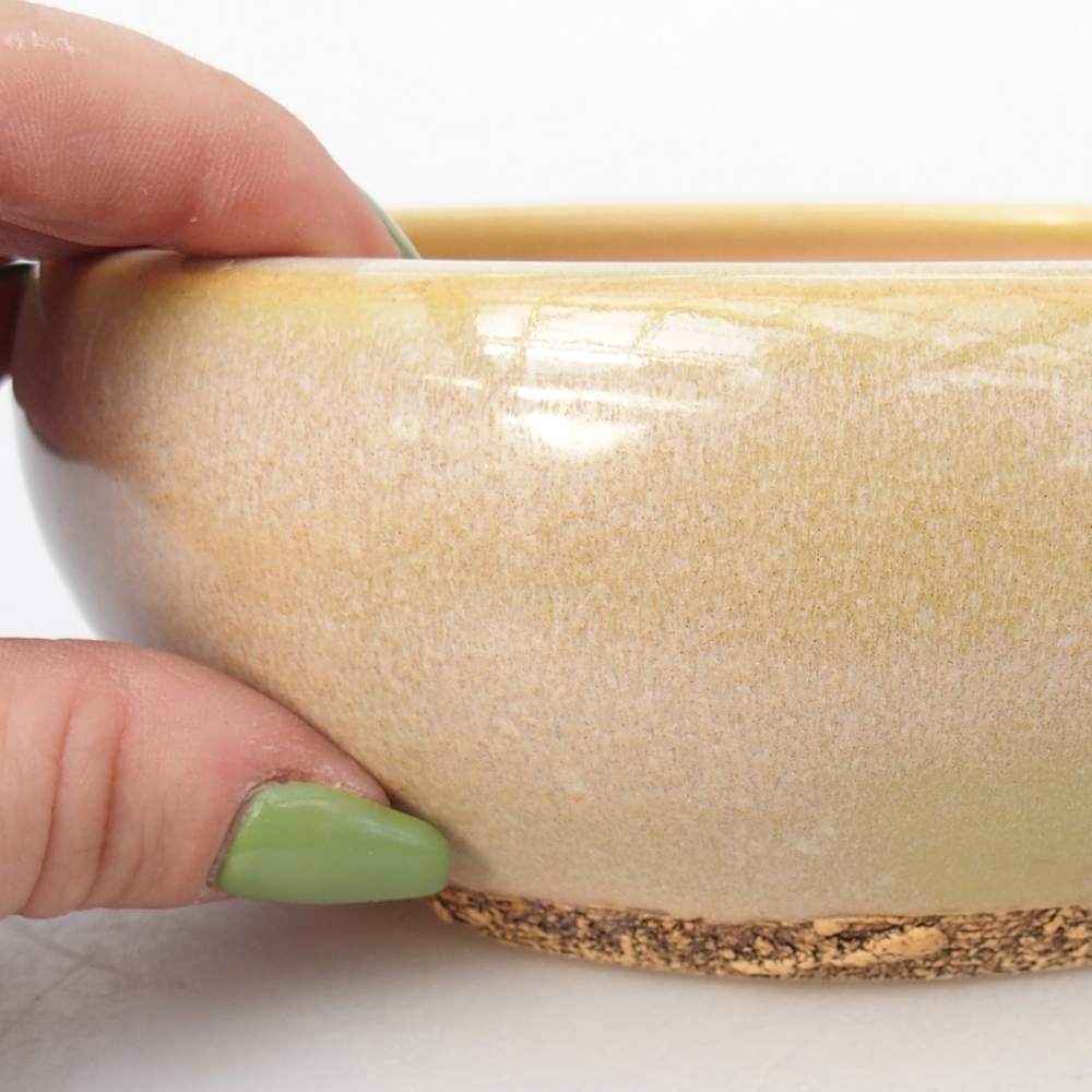 Bonsaischaal van keramiek 15 x 15 x 5,5 cm, geelgroen