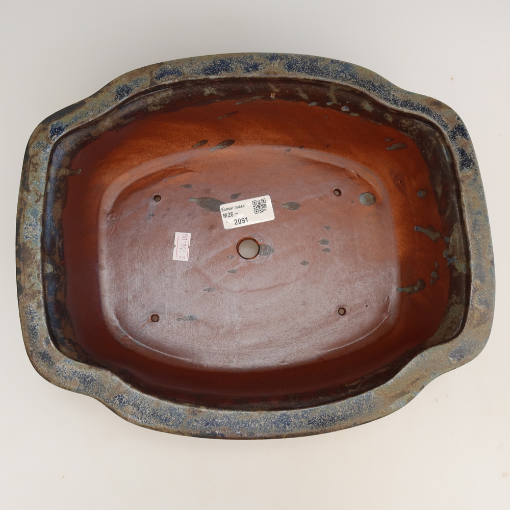 Keramische bonsaischaal 30,5 x 25,5 x 10,5 cm, kleur bruinblauw